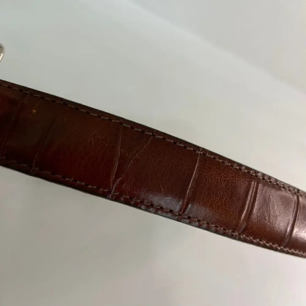 Brighton Leather Belt Womens Size Small‎ 28 Brown Embossed Silver Tone Hardware